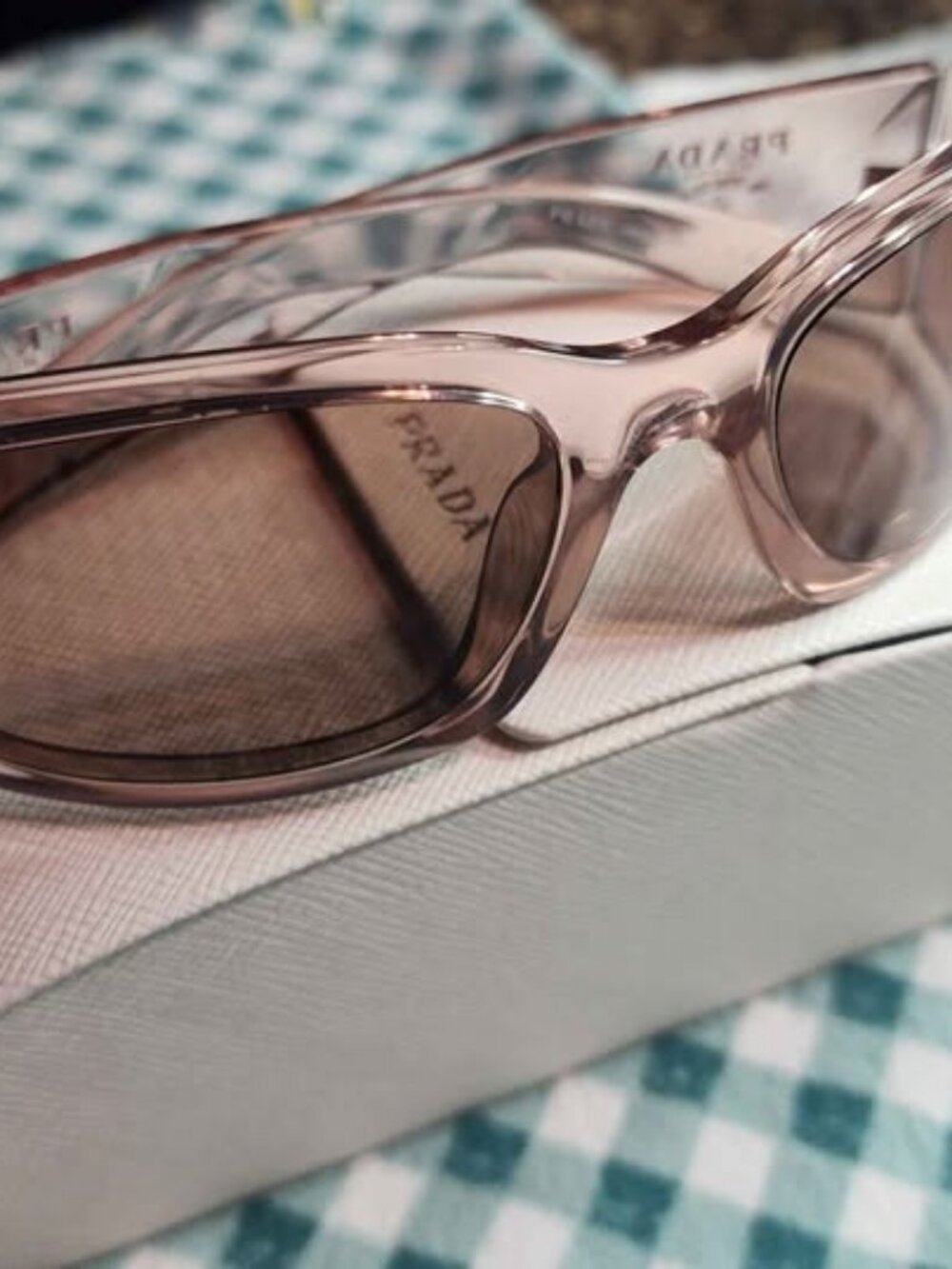 Prada PR A14S Transparent Peach Sunglasses Full Set